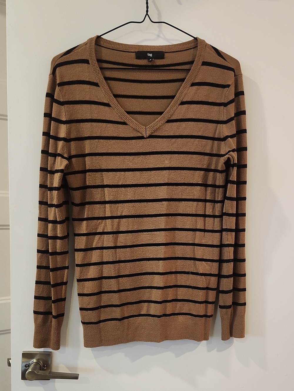 P2P 17" Tag Tan and Black Striped Knit Top